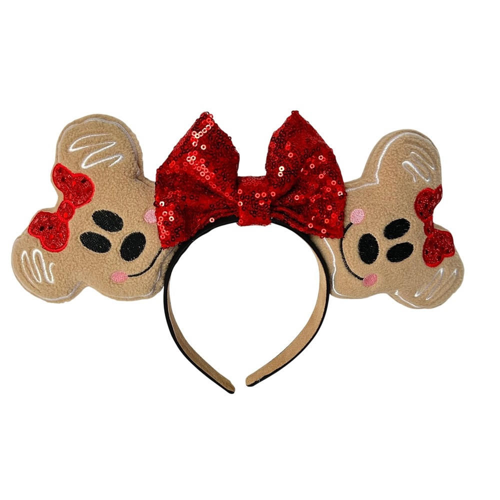 Minnie Mouse Gingerbread Holiday Ears Headband Red Sequin Bow Christmas Plush